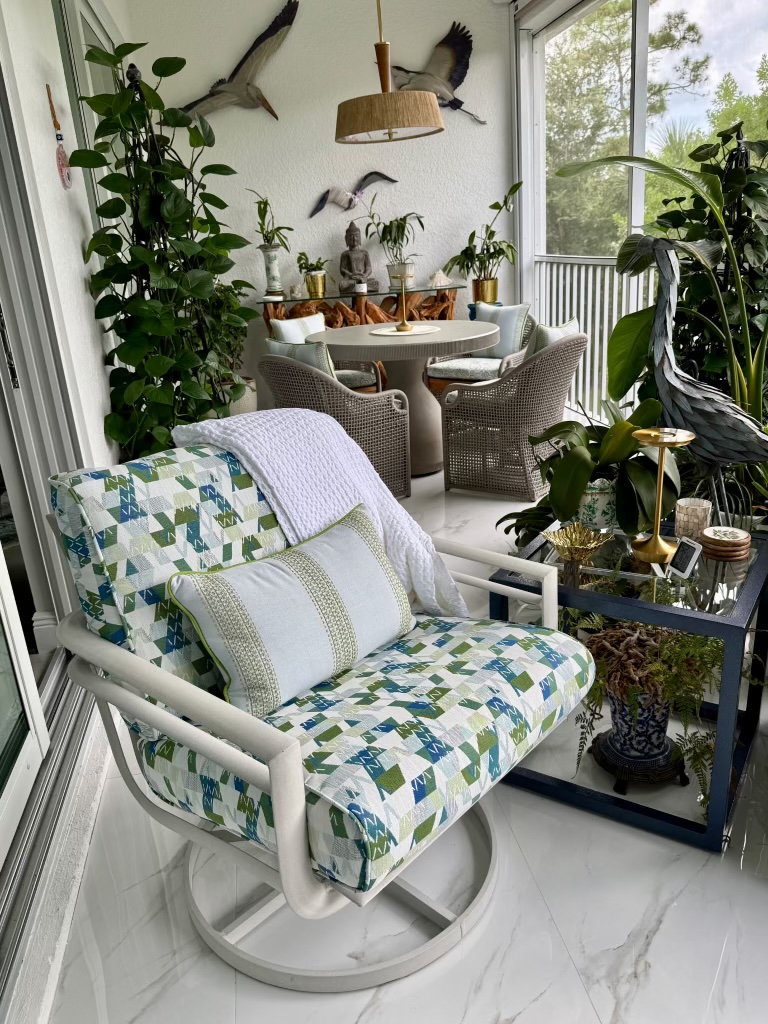 Reupholstered swivel chair cushion with matching pillow